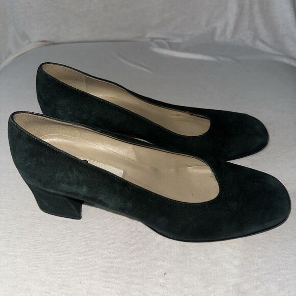 GRUPPO ITALIANO Green Suede Leather Block Heel Dress Shoes Size 9.5 - Picture 4 of 10